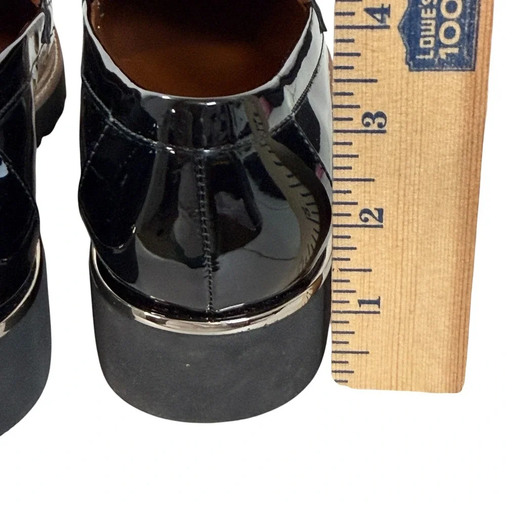 Franco Sarto Carolynn Black Patent Tassel Lug Sole Platform Loafer Size 7.5W New